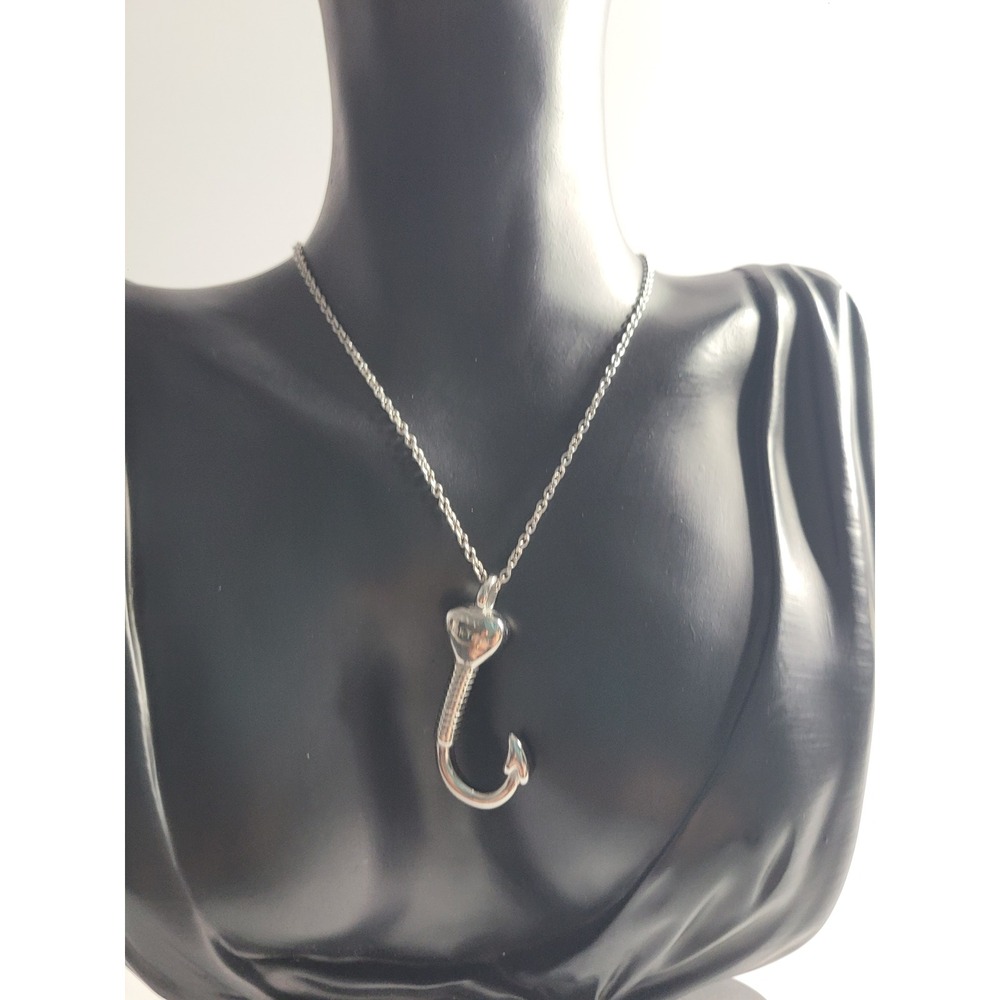 Silver Tone Fish Hook Heart‎ Pendant Necklace Nautical Jewelry for Women